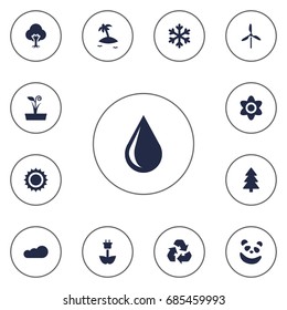 Set Of 13 Ecology Icons Set.Collection Of Green Power, Conservation, Flowerpot And Other Elements.