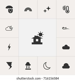 Set Of 13 Editable Air Icons. Includes Symbols Such As Evaporation Condensation, Sky, Half Moon And More. Can Be Used For Web, Mobile, UI And Infographic Design.