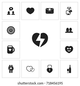 Set Of 13 Editable Amour Icons. Includes Symbols Such As Like, Happy, Decoration And More. Can Be Used For Web, Mobile, UI And Infographic Design.
