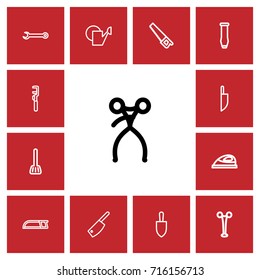 Set Of 13 Editable Apparatus Outline Icons. Includes Symbols Such As Saw, Retractor, Cuisine Utensil And More. Can Be Used For Web, Mobile, UI And Infographic Design.