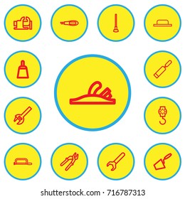 Set Of 13 Editable Apparatus Outline Icons. Includes Symbols Such As Nippers, Knife Box, Trowel And More. Can Be Used For Web, Mobile, UI And Infographic Design.