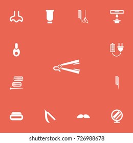 Set Of 13 Editable Barber Icons. Includes Symbols Such As Hand Mirror, Exhauster, Vial. Can Be Used For Web, Mobile, UI And Infographic Design.