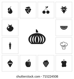 Set Of 13 Editable Berry Icons. Includes Symbols Such As Tree, Bitten, Palm And More. Can Be Used For Web, Mobile, UI And Infographic Design.