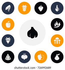 Set Of 13 Editable Berry Icons. Includes Symbols Such As Sweet Pepper, Grape, Palm And More. Can Be Used For Web, Mobile, UI And Infographic Design.
