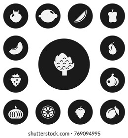 Set Of 13 Editable Berry Icons. Includes Symbols Such As Lime, Bunch Of Flowers, Onion And More. Can Be Used For Web, Mobile, UI And Infographic Design.