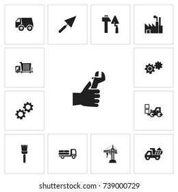 Set Of 13 Editable Building Icons. Includes Symbols Such As Lorry, Tractor, Mop And More. Can Be Used For Web, Mobile, UI And Infographic Design.