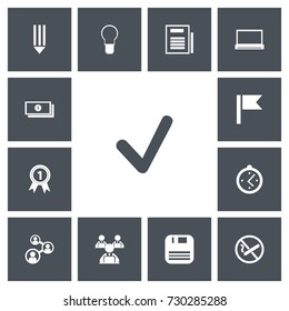 Set Of 13 Editable Bureau Icons. Includes Symbols Such As Pennant, Diskette, Staff And More. Can Be Used For Web, Mobile, UI And Infographic Design.