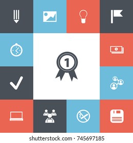 Set Of 13 Editable Bureau Icons. Includes Symbols Such As Pennant, Light, Watch And More. Can Be Used For Web, Mobile, UI And Infographic Design.