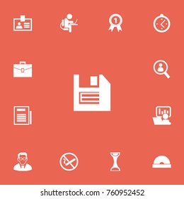 Set Of 13 Editable Bureau Icons. Includes Symbols Such As Page, Smoking Forbidden, Floppy And More. Can Be Used For Web, Mobile, UI And Infographic Design.