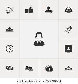 Set Of 13 Editable Business Icons. Includes Symbols Such As Staff, Work Man, Clock And More. Can Be Used For Web, Mobile, UI And Infographic Design.