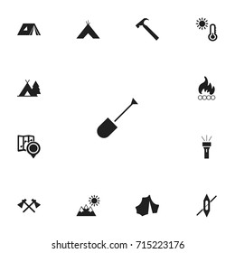 Set Of 13 Editable Camping Icons. Includes Symbols Such As Handle Hit, Blaze , Shelter. Can Be Used For Web, Mobile, UI And Infographic Design.