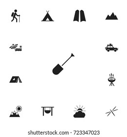 Set Of 13 Editable Camping Icons. Includes Symbols Such As Barbecue, Voyage Car, Landscape. Can Be Used For Web, Mobile, UI And Infographic Design.