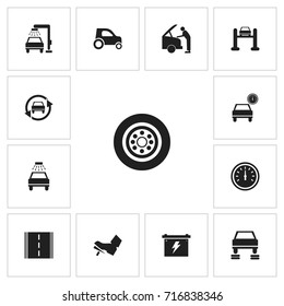 Set Of 13 Editable Car Icons. Includes Symbols Such As Mechanic, Repair, Transport Clean And More. Can Be Used For Web, Mobile, UI And Infographic Design.