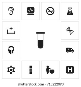 Set Of 13 Editable Care Icons. Includes Symbols Such As Pulse, Genome, Listen And More. Can Be Used For Web, Mobile, UI And Infographic Design.