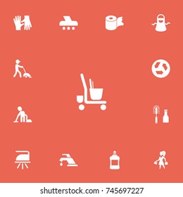 Set Of 13 Editable Cleaning Icons. Includes Symbols Such As Ecology, Cleaner, Cleanser And More. Can Be Used For Web, Mobile, UI And Infographic Design.