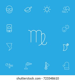 Set Of 13 Editable Climate Outline Icons. Includes Symbols Such As Sun, Tornado, Phone And More. Can Be Used For Web, Mobile, UI And Infographic Design.