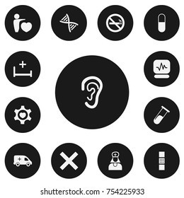 Set Of 13 Editable Clinic Icons. Includes Symbols Such As Heart, Clinic Room, Emergency And More. Can Be Used For Web, Mobile, UI And Infographic Design.