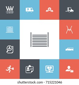 Set Of 13 Editable Complex Icons. Includes Symbols Such As Businessman, Camion, Police Vehicle And More. Can Be Used For Web, Mobile, UI And Infographic Design.