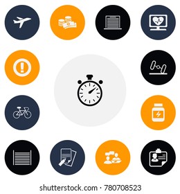 Set of 13 editable complex icons. Includes symbols such as blank, bicycle, barbell and more. Can be used for web, mobile, UI and infographic design.