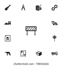 Set Of 13 Editable Construction Icons. Includes Symbols Such As Excavation Machine, Pickup, Cogwheel And More. Can Be Used For Web, Mobile, UI And Infographic Design.