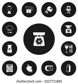 Set of 13 editable cook icons. Includes symbols such as lactose, oven glove, cheese and more. Can be used for web, mobile, UI and infographic design.