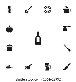 Set of 13 editable cook icons. Includes symbols such as cezve, citrus slice, winery and more. Can be used for web, mobile, UI and infographic design.