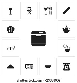 Set Of 13 Editable Cook Icons. Includes Symbols Such As Cookery, Tableware, Microwave And More. Can Be Used For Web, Mobile, UI And Infographic Design.