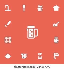 Set Of 13 Editable Cook Icons. Includes Symbols Such As Thermo Mug, Squeezer, Mensural And More. Can Be Used For Web, Mobile, UI And Infographic Design.