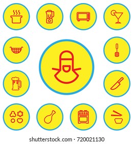 Set Of 13 Editable Cook Outline Icons. Includes Symbols Such As Drink, Food Cutter, Beer And More. Can Be Used For Web, Mobile, UI And Infographic Design.