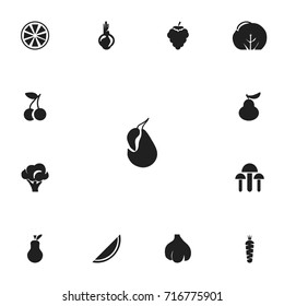 Set Of 13 Editable Dessert Icons. Includes Symbols Such As Broccoli, Pear, Sativum And More. Can Be Used For Web, Mobile, UI And Infographic Design.