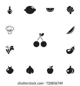 Set Of 13 Editable Dessert Icons. Includes Symbols Such As Morello, Melon, Cantaloupe And More. Can Be Used For Web, Mobile, UI And Infographic Design.