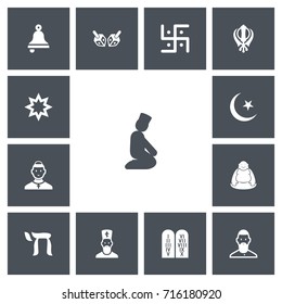 Set Of 13 Editable Dyne Icons. Includes Symbols Such As Ancient Stone Text, Enchanter Stick, Chaplain And More. Can Be Used For Web, Mobile, UI And Infographic Design.