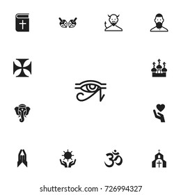 Set Of 13 Editable Dyne Icons. Includes Symbols Such As Satan, Teutonic, Indian Elephant And More. Can Be Used For Web, Mobile, UI And Infographic Design.