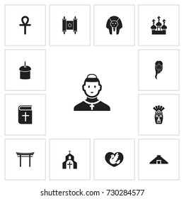 Set Of 13 Editable Dyne Icons. Includes Symbols Such As Christian Book, David Star, Religious Sewn And More. Can Be Used For Web, Mobile, UI And Infographic Design.