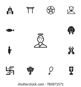 Set of 13 editable dyne icons. Includes symbols such as imam, ichthys, swastika and more. Can be used for web, mobile, UI and infographic design.