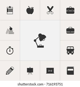 Set Of 13 Editable Education Icons. Includes Symbols Such As Apple , Supervision List  , Painter's Stand. Can Be Used For Web, Mobile, UI And Infographic Design.
