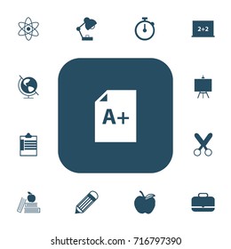 Set Of 13 Editable Education Icons. Includes Symbols Such As Timer, Molecule, Lighting And More. Can Be Used For Web, Mobile, UI And Infographic Design.
