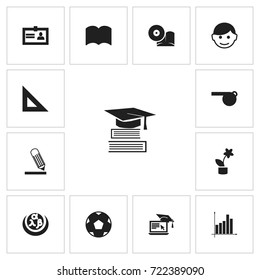 Set Of 13 Editable Education Icons. Includes Symbols Such As Scholar, Blower And More. Can Be Used For Web, Mobile, UI And Infographic Design.