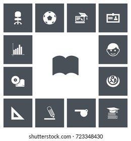 Set Of 13 Editable Education Icons. Includes Symbols Such As Education, Distance Learning, Graph And More. Can Be Used For Web, Mobile, UI And Infographic Design.