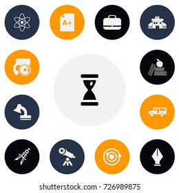 Set Of 13 Editable Education Icons. Includes Symbols Such As Measurement, Textbook, Page And More. Can Be Used For Web, Mobile, UI And Infographic Design.
