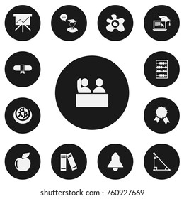 Set Of 13 Editable Education Icons. Includes Symbols Such As Award, Arithmetic, Chart Board And More. Can Be Used For Web, Mobile, UI And Infographic Design.