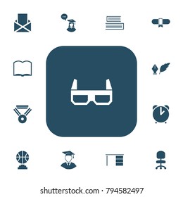 Set of 13 editable education icons. Includes symbols such as reward, spectacles, mail and more. Can be used for web, mobile, UI and infographic design.