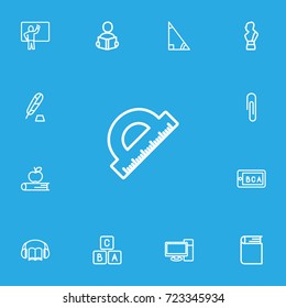 Set Of 13 Editable Education Outline Icons. Includes Symbols Such As Ink, Fastener Page, Bust And More. Can Be Used For Web, Mobile, UI And Infographic Design.