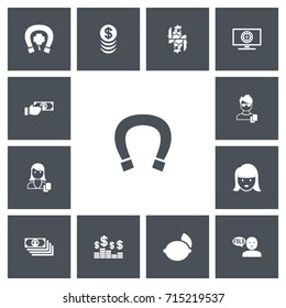 Set Of 13 Editable Excitement Icons. Includes Symbols Such As Thinking Man, Roulette On Monitor, Woman Face And More. Can Be Used For Web, Mobile, UI And Infographic Design.