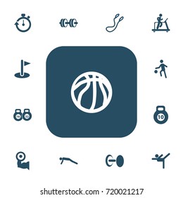 Set Of 13 Editable Fitness Icons. Includes Symbols Such As Barbell, Jogging, Stopwatch And More. Can Be Used For Web, Mobile, UI And Infographic Design.