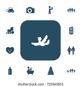 Set Of 13 Editable Folks Icons. Includes Symbols Such As Tub, Photo Device, Couple And More. Can Be Used For Web, Mobile, UI And Infographic Design.