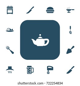 Set Of 13 Editable Food Icons. Includes Symbols Such As Cooking Pan, Fast Food, Food Shovel And More. Can Be Used For Web, Mobile, UI And Infographic Design.