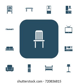 Set Of 13 Editable Furnishings Icons. Includes Symbols Such As Seat, Cuisine, Child Cot And More. Can Be Used For Web, Mobile, UI And Infographic Design.