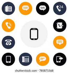 Set of 13 editable gadget icons. Includes symbols such as message, share display, home cellphone and more. Can be used for web, mobile, UI and infographic design.