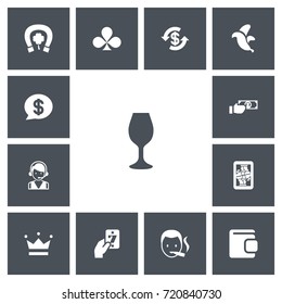Set Of 13 Editable Gambling Icons. Includes Symbols Such As Wine, Coronet, Blackjack And More. Can Be Used For Web, Mobile, UI And Infographic Design.